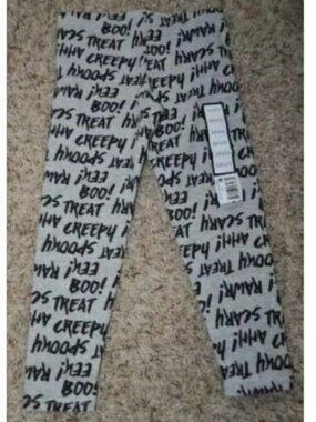 Halloween Leggings 4/5 Creepy Scary Ahh Gray Black Elastic Waist Pants Girls